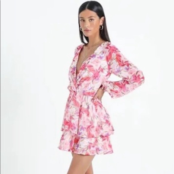Showpo. Dresses & Skirts - Boho Floral Summer Dress Long Sleeve Ruffle Mini V Neck Blogger Showpo